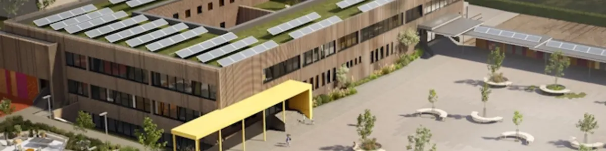 Visueller Entwurf eines Architekturbüros für die serielle Sanierung der Grundschule in Daleiden.