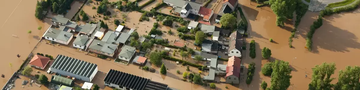Von Hochwasser überflutete Kommune
