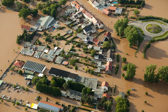 Von Hochwasser überflutete Kommune