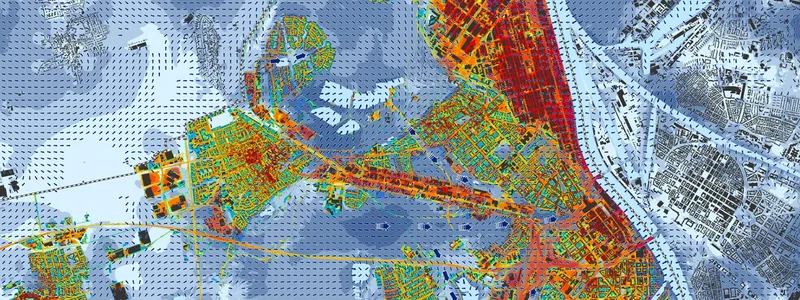 Karte von Ludwigshafen mit unterschiedlichen Färbungen, die die unterschiedliche Wärmebelastungen zeigen