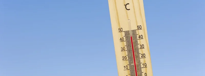Ein Thermometer ist zu sehen, die Temperatur zeigt über 40 Grad an. Im Hintergrund ist  der Himmel zu sehen.