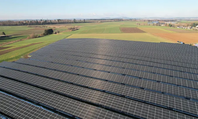 Blick von oben auf den Solarpark Büchel