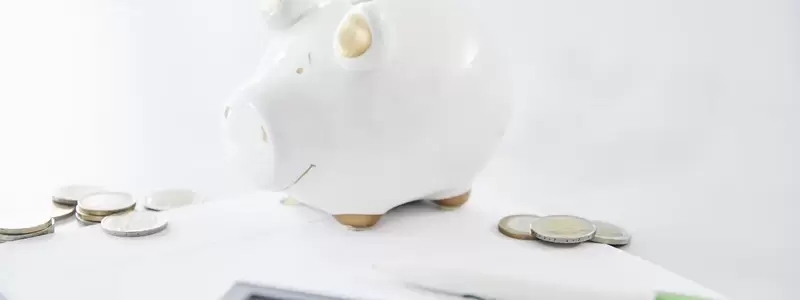Sparschwein, Taschenrechner, Münzen