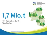 Grafik mit Text: 1,7 Mio. Tonnen CO2 Absorption durch Waldflächen