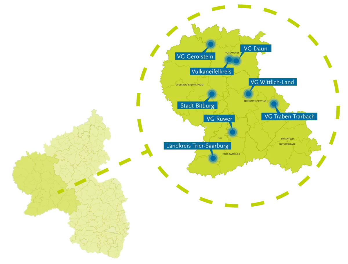 ECM-Teilnehmer-Kommunen in der Region Trier 2020, Grafik: Energieagentur Rheinland-Pfalz 