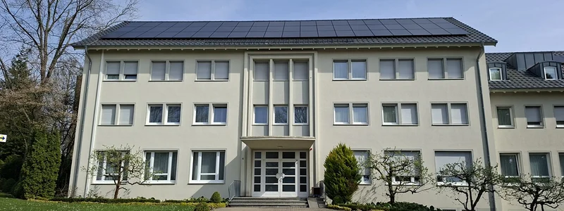 Großes Gebäude mit PV-Anlage auf dem Dach