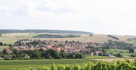 Bild eines Dorfes in Landschaft eingebettet