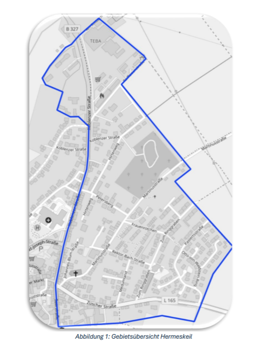 Die Gebietsübersicht zeigt, welche Straßenzüge ins Wärmenetz einbezogen werden.